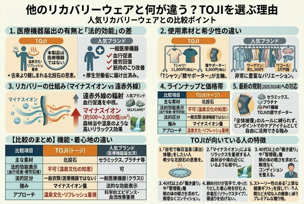 他のリカバリーウェアと何が違う?TOJIを選ぶ理由